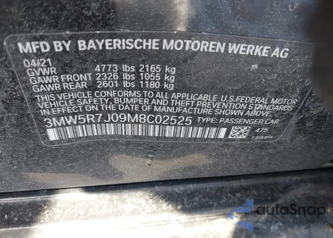 2021 BMW 330I xDrive из США, поврежденный, VIN 3MW5R7J09M8C02525